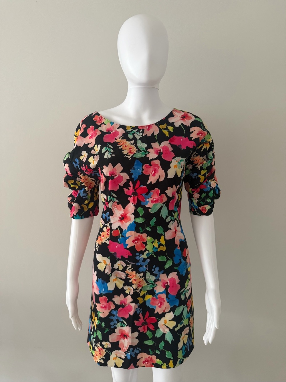 Zara Black Mini Dress with Multicolor Floral Print